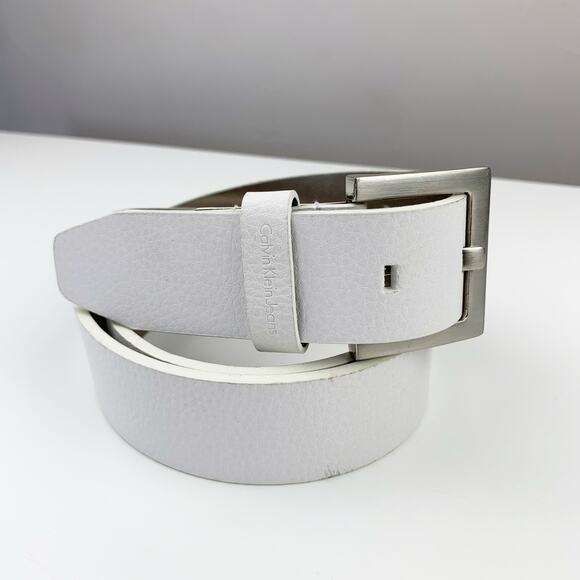 Calvin Klein Accessories - Calvin Klein Jeans White Faux Leather Belt Square Silver Color Buckle Women's L
